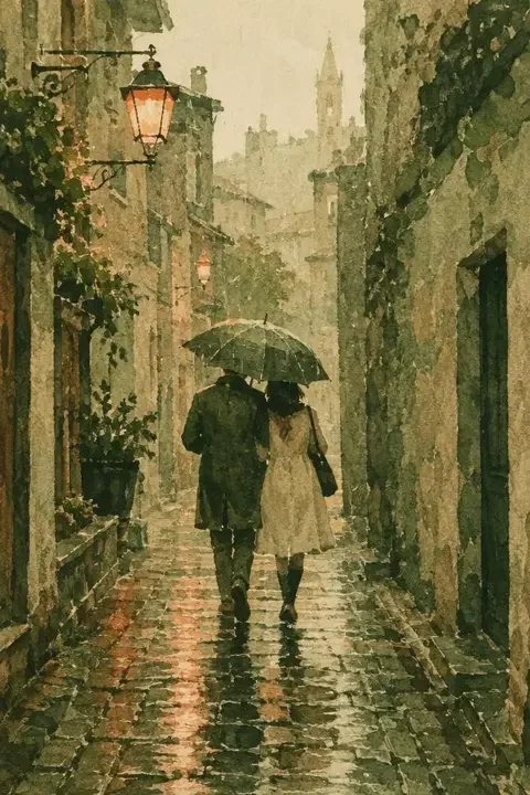 《下雨天》竖版封面插画